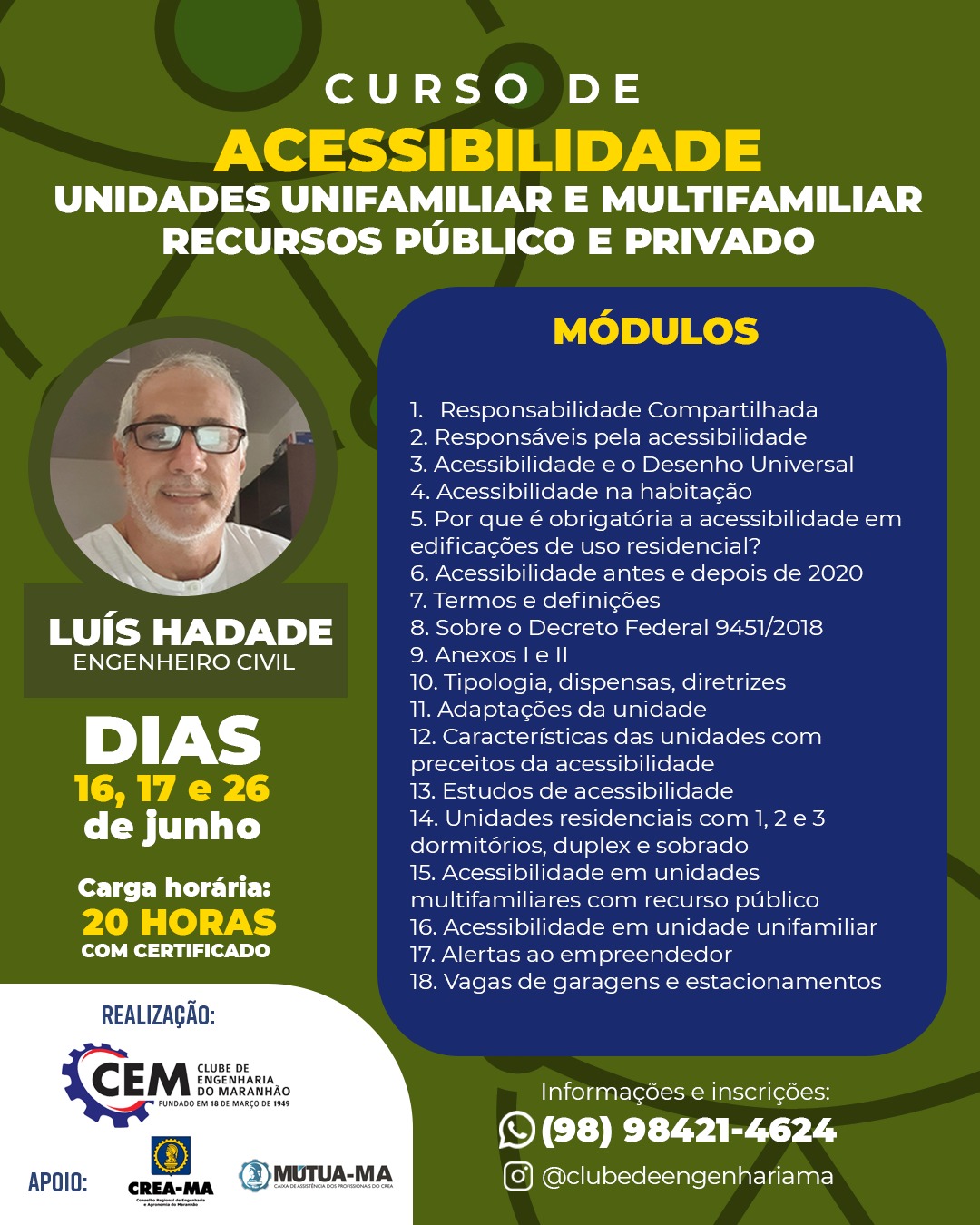 CURSO DE ACESSIBILIDADE: UNIDADES UNIFAMILIAR E MULTIFAMILIAR RECURSOS PÚBLICO E PRIVADO